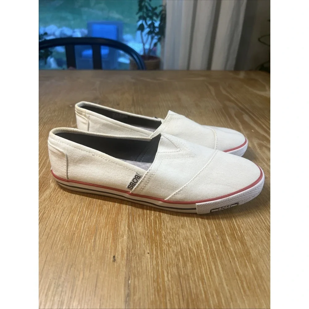 Bobs From Sketchers‎ Women Loafer 6 White Canvas Slip-On Memory Foam Shoes